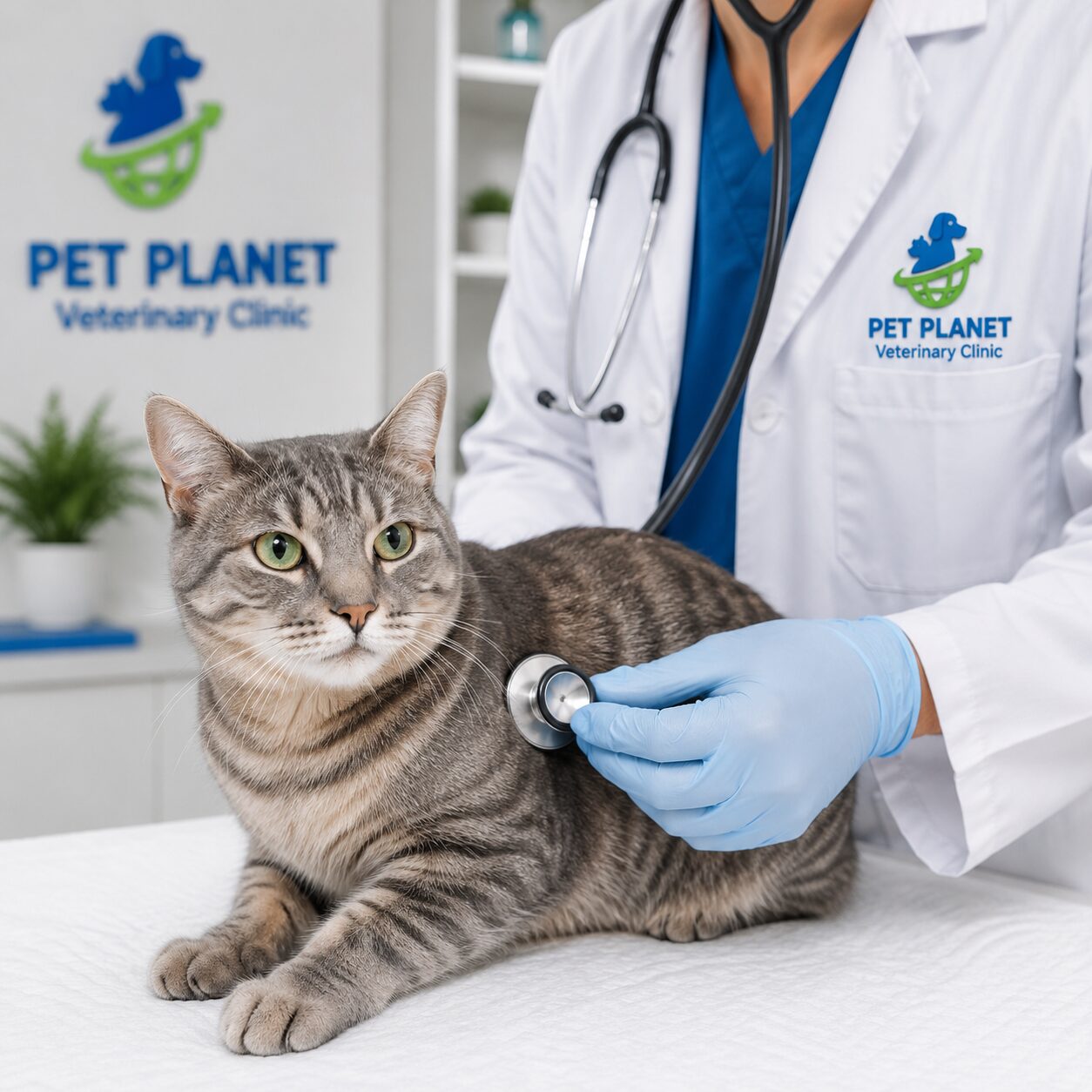 Veterinarian gently examining a kitten before vaccination