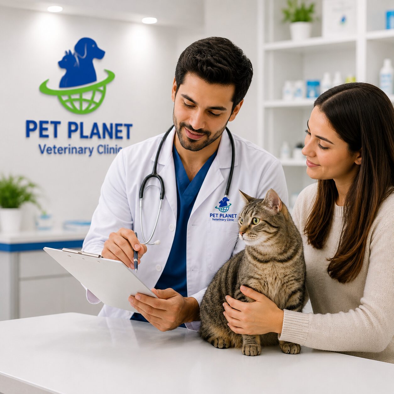Cat receiving a pre-vaccination health check at Pet Planet Veterinary Clinic