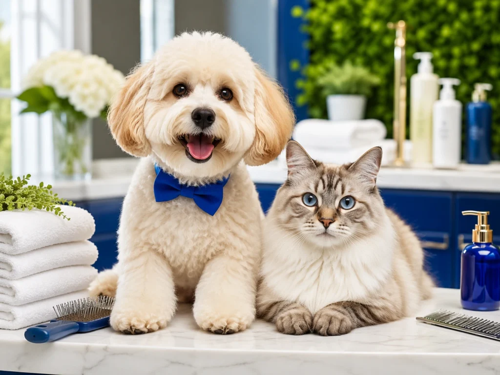 Happy freshly groomed pets after spa and grooming service in JVC Dubai