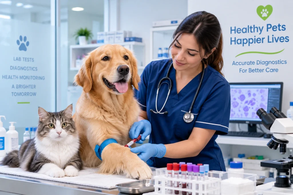 Veterinary laboratory testing for dogs and cats at Pet Planet Veterinary Clinic in JVC Dubai