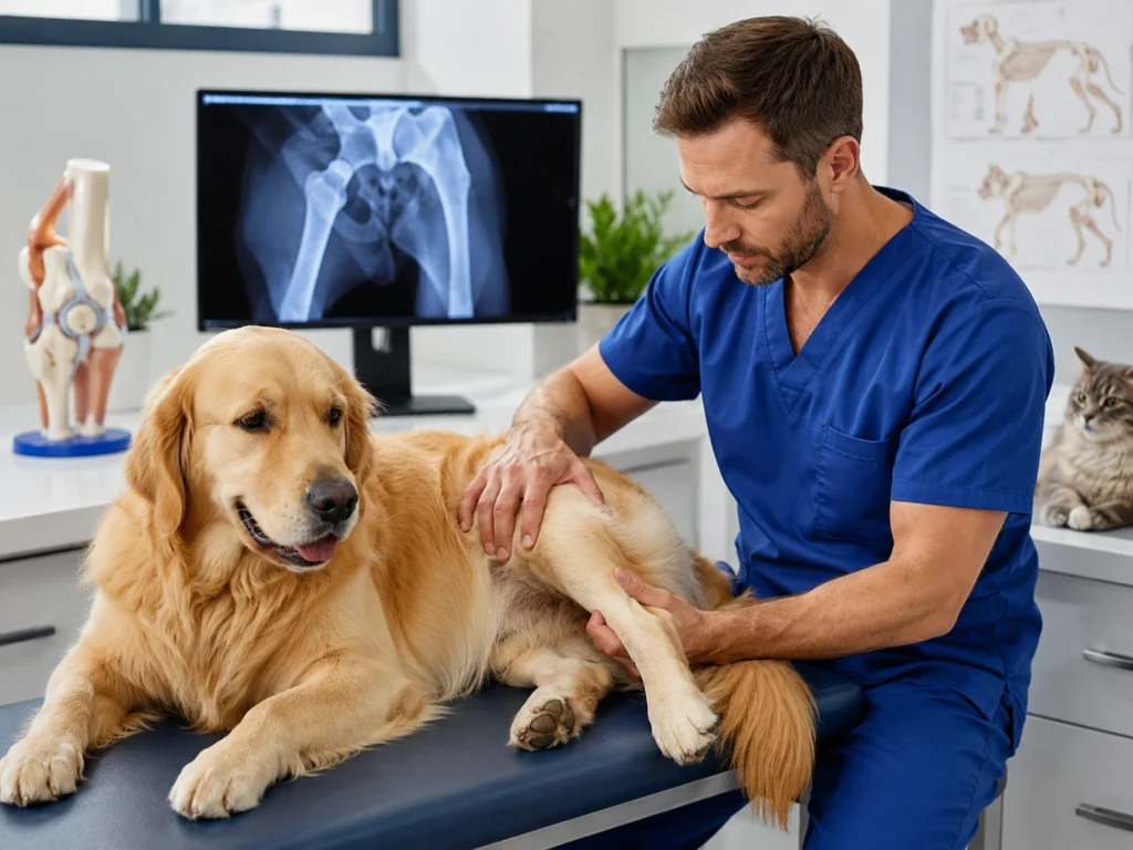 Veterinary team providing orthopedic care for a dog at Pet Planet Veterinary Clinic in JVC Dubai